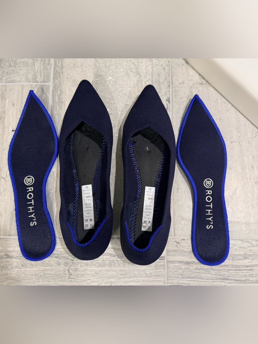 Rothy's Navy Pointed Toe Flats with Blue Trim - Picture 4 of 7